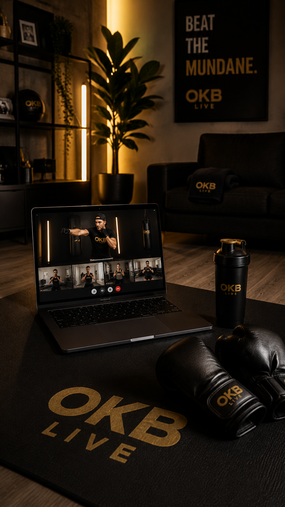 Athlete performing a high kick in a dark home studio